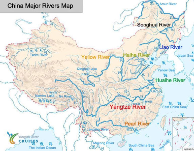 Mappa fiumi cinesi - da Yangtze River Cruises